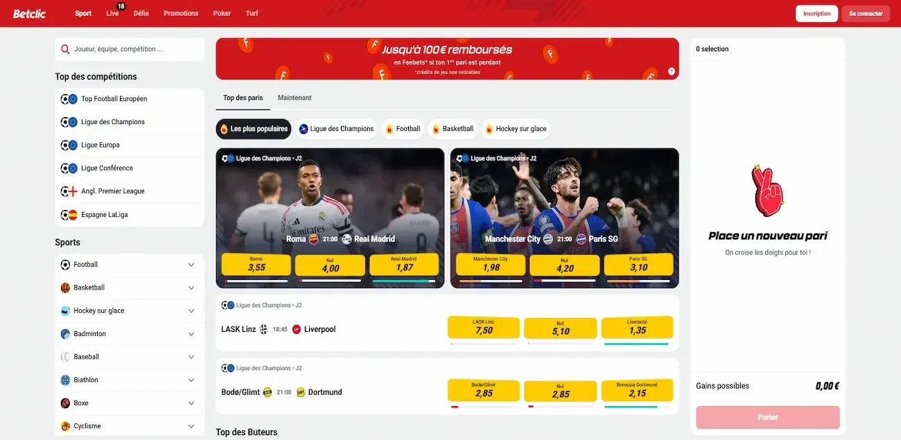 Page d'accueil de Betclic sur ordinateur